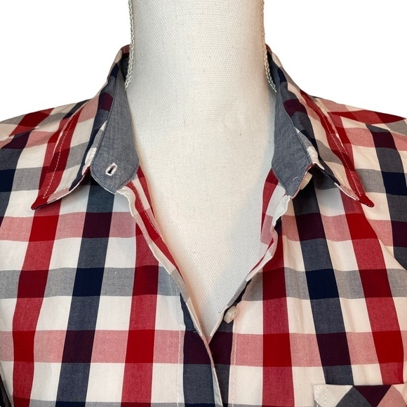 Tommy Hilfiger Red White Blue Roll Tab Check Poplin Button Down Shirt Top  Med. - Picture 6 of 16